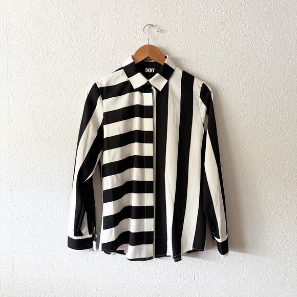 DKNY Foundations Striped Blouse Womens XS button up professional business work - Picture 1 of 6